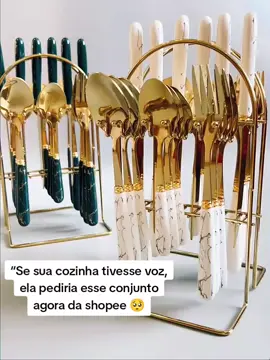 ✨ Transforme sua mesa com elegância! ✨   Conjunto de talheres dourados com design requintado — 24 peças para impressionar em qualquer ocasião. TalheresLuxo #CozinhaChique #OfertaRelâmpago #ShopeeBrasil #DecoraçãoMesa #EstiloNaCozinha 