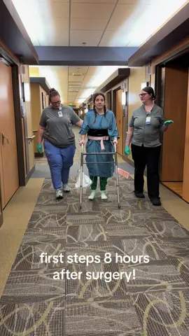 Up and walking on day 0! what bothered me most was my abdominal incision. My back felt stiff, tense, and achey but each step got easier and easier! Feeling super motivated, and at peace that surgery was the right decision for me. #spinalfusion #recovery #backpain #fyp #spondylolisthesis 