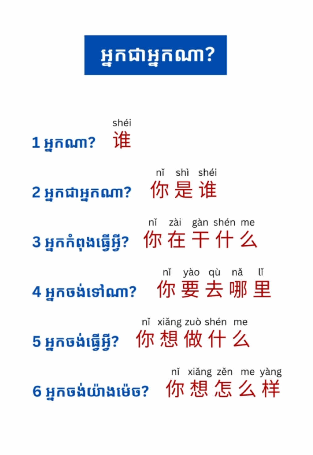 你是谁-អ្នកជាអ្នកណា? 👉 រៀនឃ្លាសន្ទនាងាយៗជាមួយ Mandalion Chinese 🤩 រៀនភាសាចិនដោយខ្លួនឯង 👉 ទាញយកកម្មវិធី Mandalion Chinese តាមរយៈ Playstore & AppStore  #foryou #រៀនចិន #រៀនភាសាចិន #រៀនចិនតាមtiktok #រៀនចិនអនឡាញ 