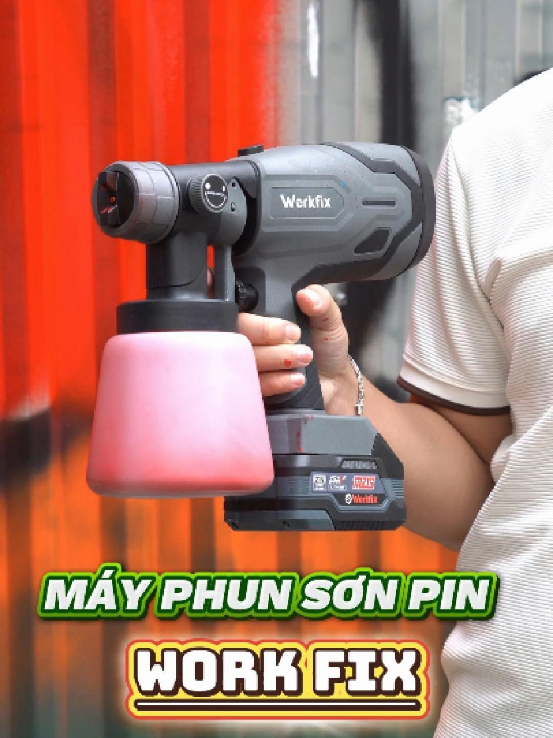 Phun sơn dùng pin Workfix dung tích bình chứa lên tới 800ml #workfix #boshun #phunson #phunsonpin #phunsonpinworkfix