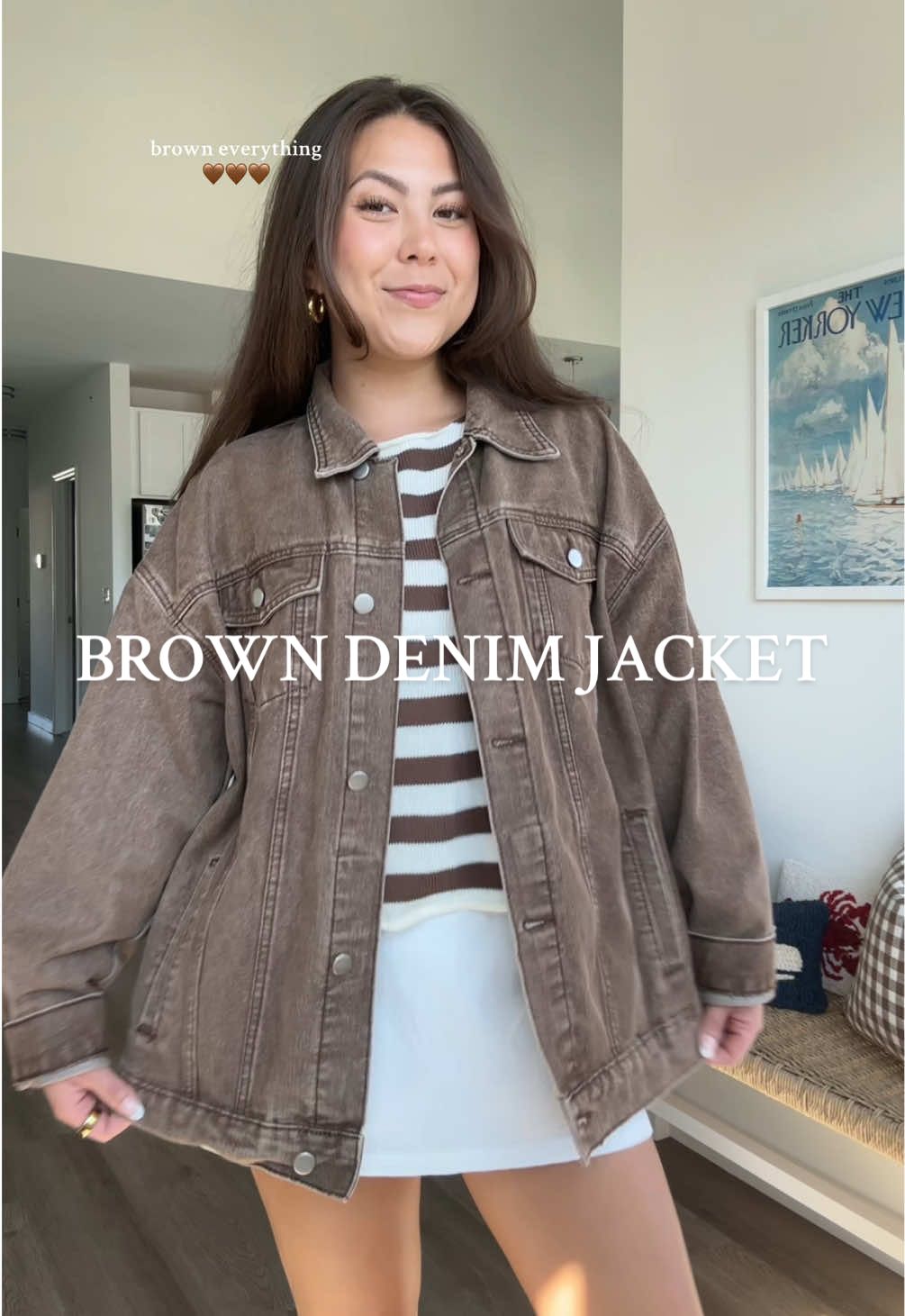 wearing a medium in the jacket 🍂 #denimjackets #denimjacket #browndenim #falljacket #tiktokshopfalldealsforyou 