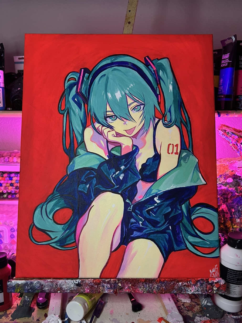 Hatsune Miku painting (GLOWS) message me to purchase this painting or check out my website link in bio 🎨🫰 #hatsunemiku #painting  #イラスト #描いてみた  #初音ミク
