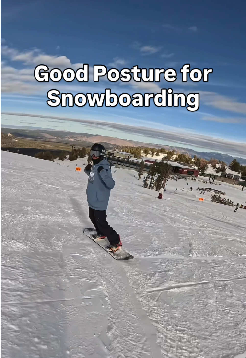 Snowboard with Good Posture  Reminder: focus on your posture, it helps.  Cheers and thanks friends  #snowboard #snowboarding #snowboardtrainers #mammothmountain 