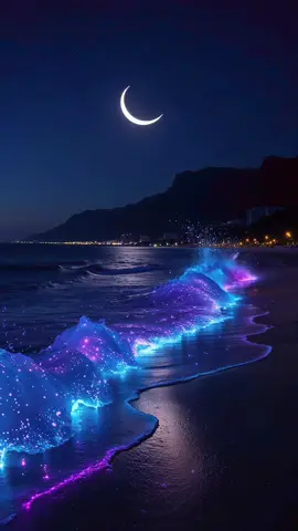 💜💗Mesmerising Night Glow✨✨ #nature #peaceful #natureechoes729 #moon #ocean 