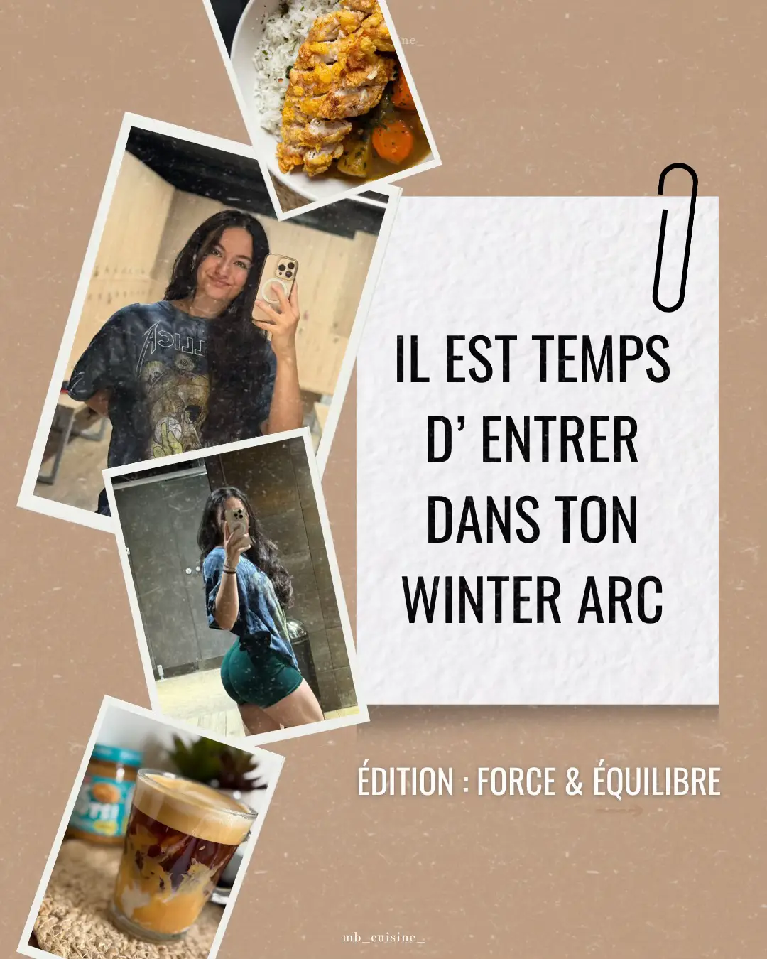 Ton Winter Arc commence maintenant ✨💪  Des résultats sans t’épuiser et sans tomber dans la déprime hivernale.  L’hiver, c’est la période où beaucoup abandonnent : fatigue, pluie, manque de lumière… Mais si tu tiens, c’est là que tu peux vraiment progresser. Dans ce post, je te montre les bases pour construire ton Winter Arc et s’il y a une seule chose que je veux que tu retiennes c’est d’aimer le process, pas de te punir !  ⚡ Ton Winter Arc commence aujourd’hui : → Sauvegarde ce post pour y revenir  → Dis-moi en commentaire ton objectif principal jusqu’à décembre → Abonne-toi pour ne pas rater les vidéos détaillées (T.A.S, NEAT, sommeil, compléments, mindset…) ––– Marine – Personal Trainer | Science-based Code mbcuisine = -10% chez Nutripure & Retromuscle ––– #winterarc #fitnessfrance #nutritionfrance #entrainement #viepro        
