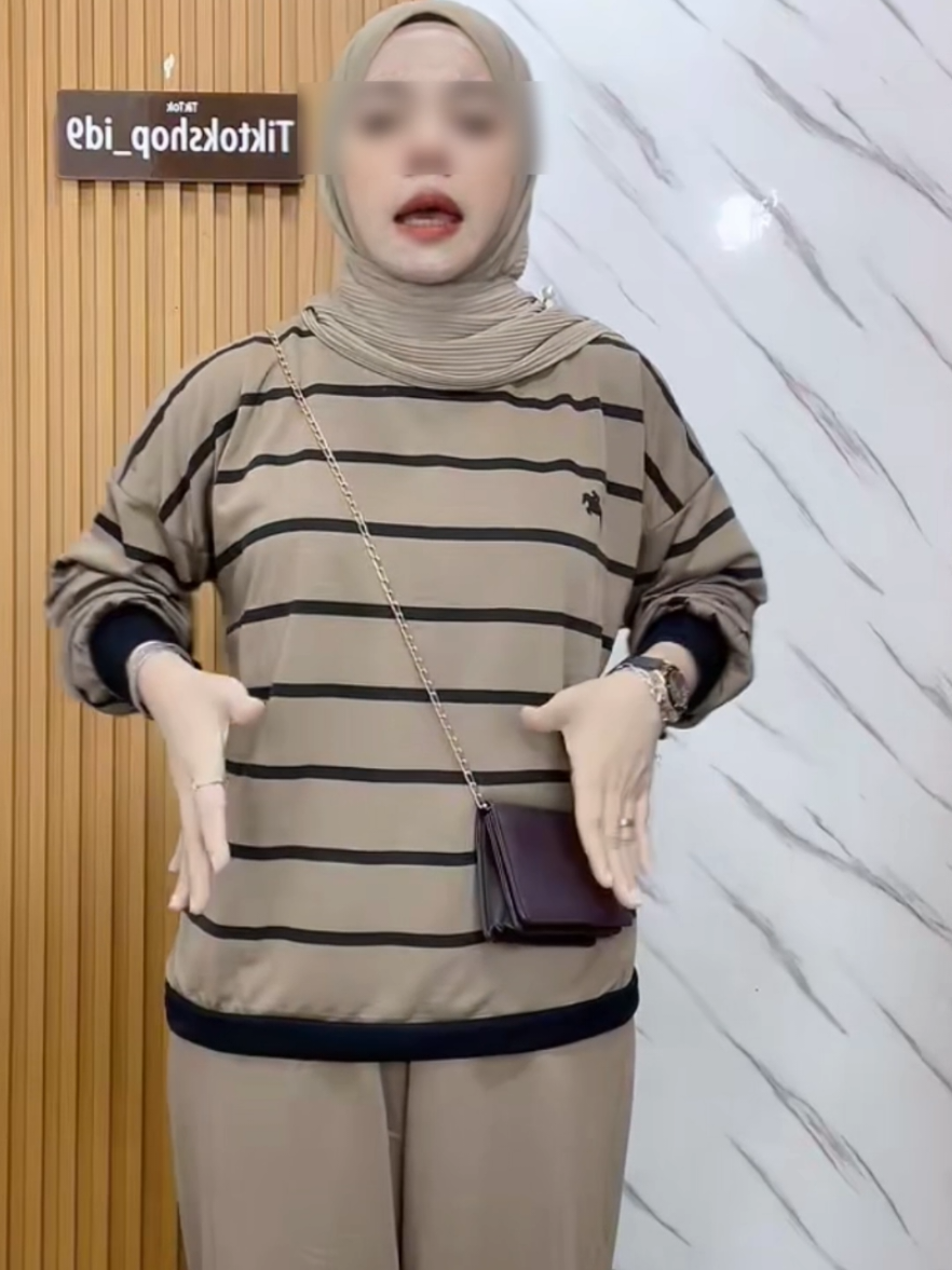 SF-Setelan Davina Wanita Salur Stripe Longsleeve Celana Panjang Size Jumbo #onesetkekinian #setelawanita #rekomendasi 