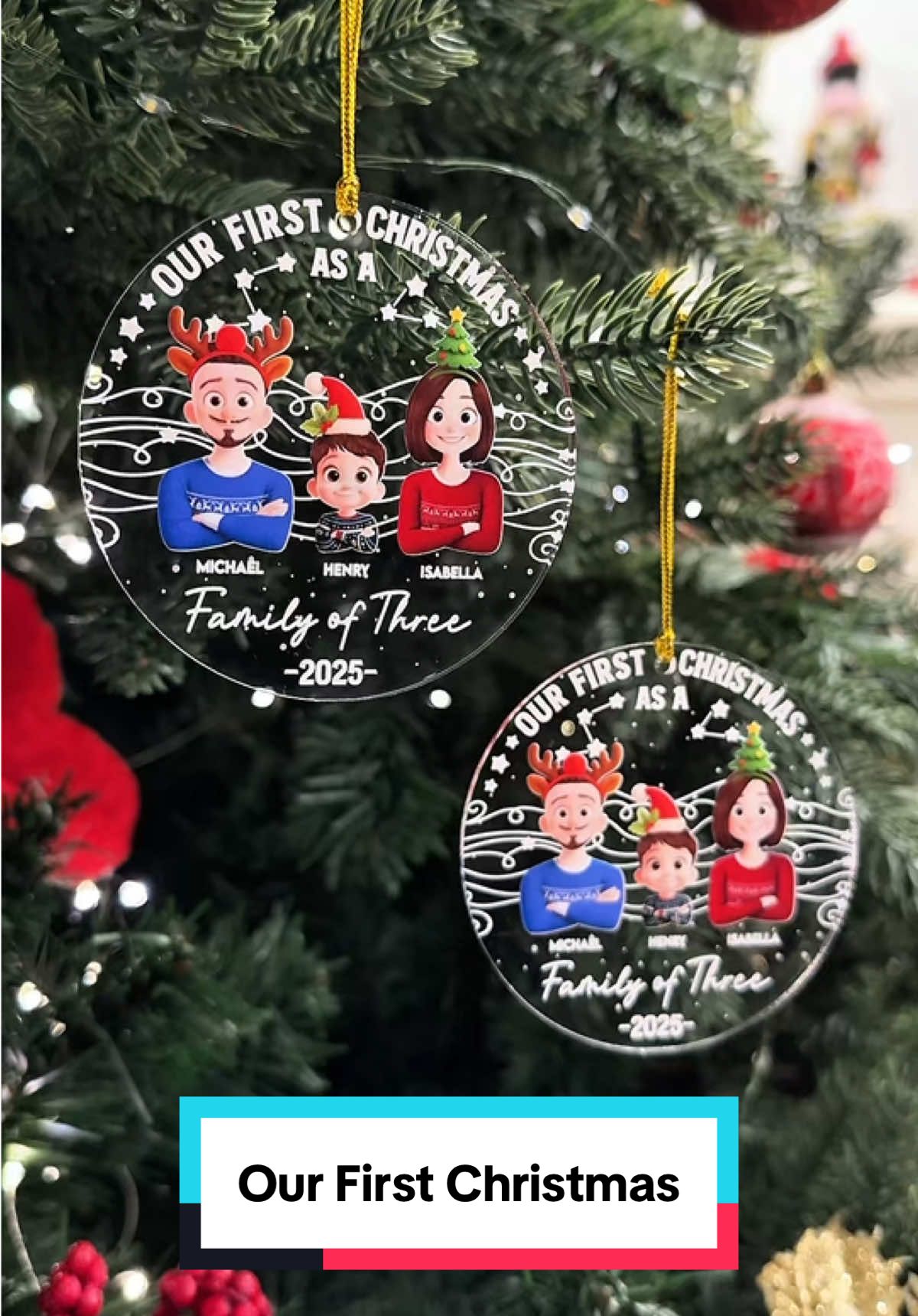 Hang the ornament that marks your family's beginning 🎀🏠 #macorner #acrylicornament #familytime #christmaskeepsake #newparents