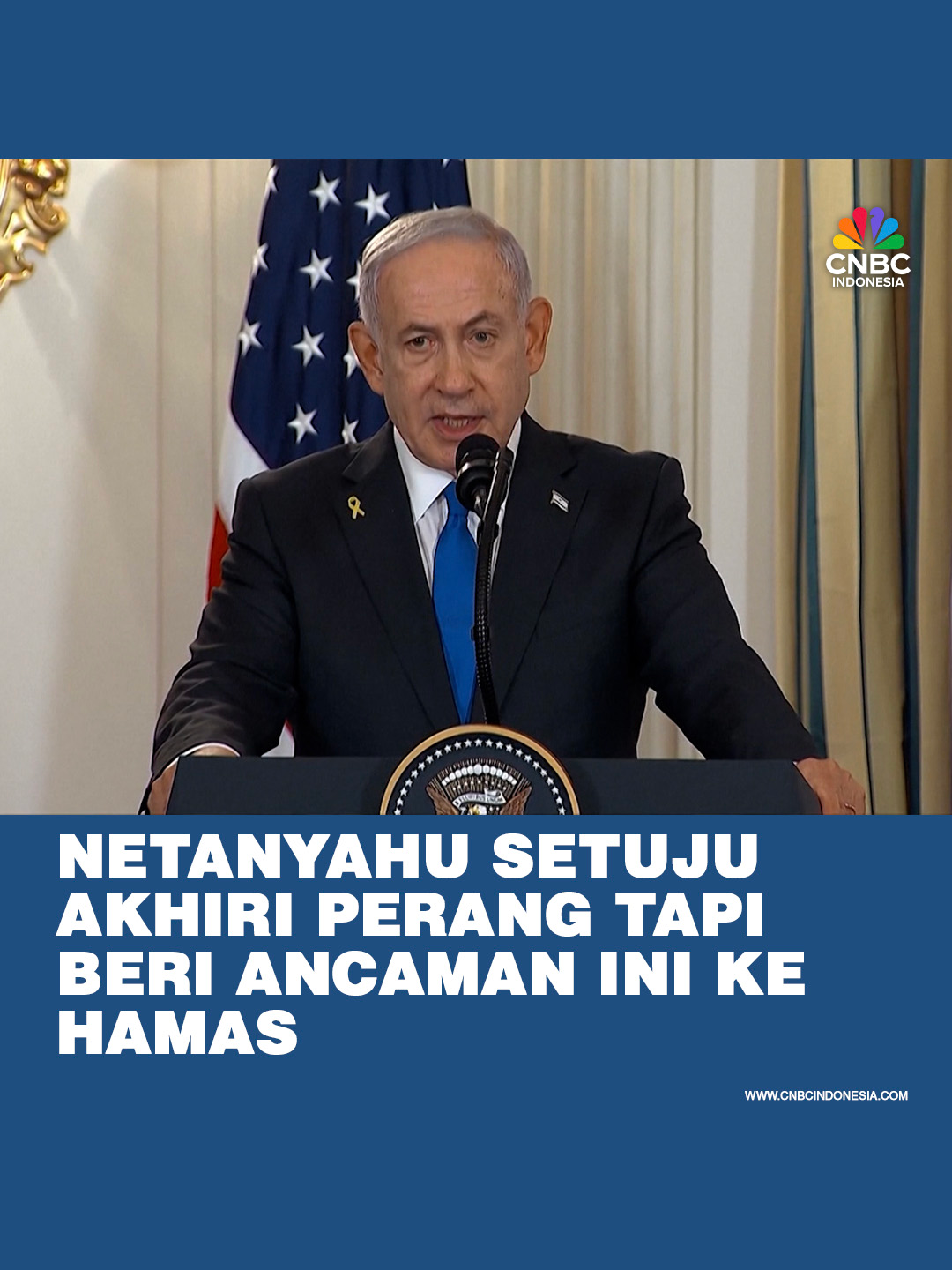 Presiden AS Donald Trump mengatakan Perdana Menteri Israel Benjamin Netanyahu setuju untuk mendukung proposal perdamaian Gaza yang disponsori Amerika untuk mengakhiri perang yang telah berlangsung hampir dua tahun di sana. Perdana Menteri Israel Benjamin Netanyahu mendukung 20 poin rencana Presiden Amerika Serikat Donald Trump untuk mengakhiri perang di Gaza, Palestina. Namun Netanyahu mengancam akan menghabisi Hamas jika menolak rencana tersebut.