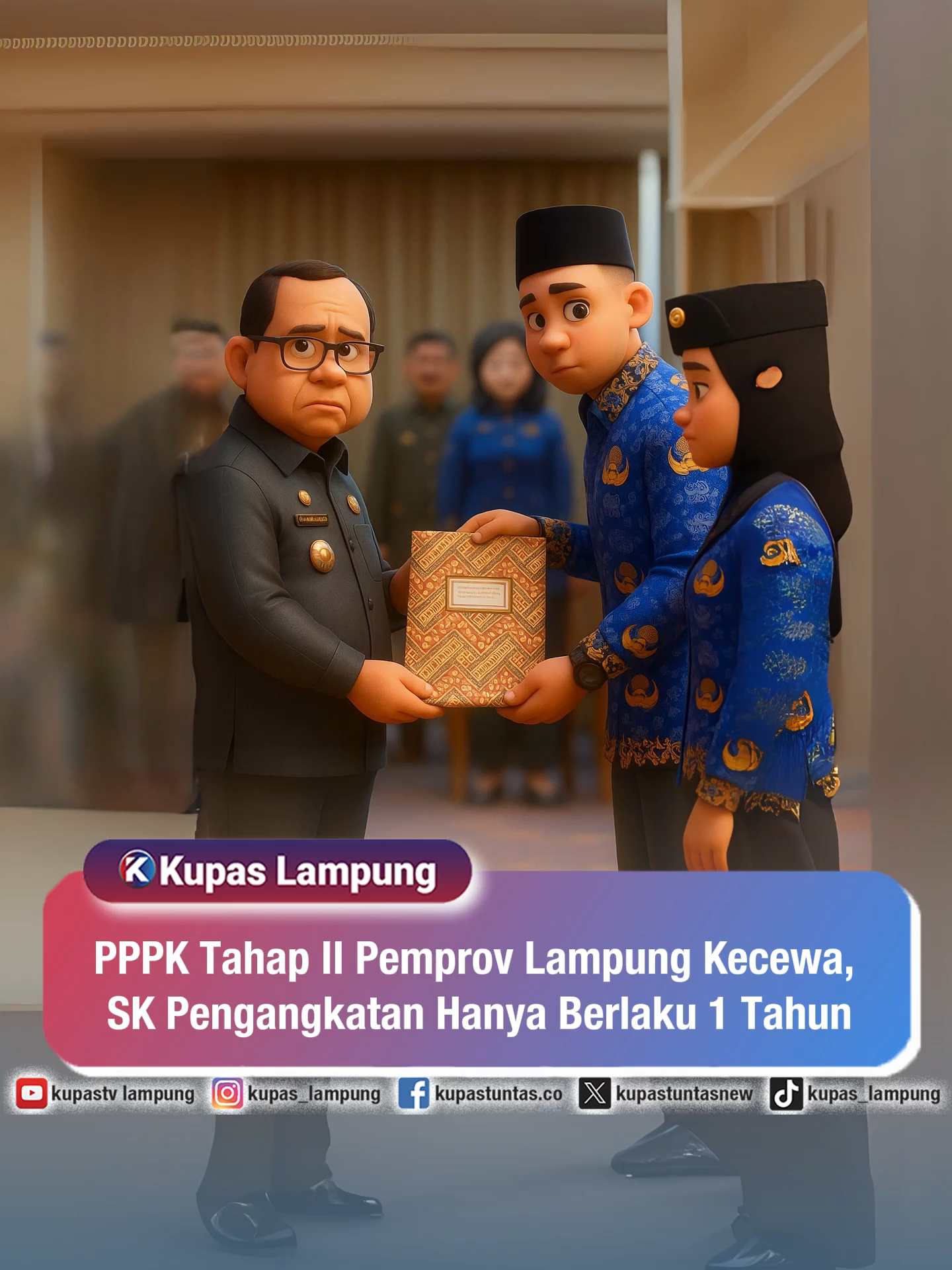 PPPK Tahap II Pemprov Lampung Kecewa, SK Pengangkatan Hanya Berlaku 1 Tahun . . Sejumlah PPPK Tahap II Pemprov Lampung merasa kecewa setelah menerima SK pengangkatan yang hanya berlaku satu tahun, berbeda dengan PPPK Tahap I yang mendapat kontrak lima tahun. Ketidakpastian ini menuai keresahan, terutama di kalangan guru, yang menilai perlakuan ini tidak adil meski proses seleksi serupa.  - Untuk berita selengkapnya, baca di www.kupastuntas.co - #PPPKLampung #PelantikanPPPK #PPPKPemprovLampung