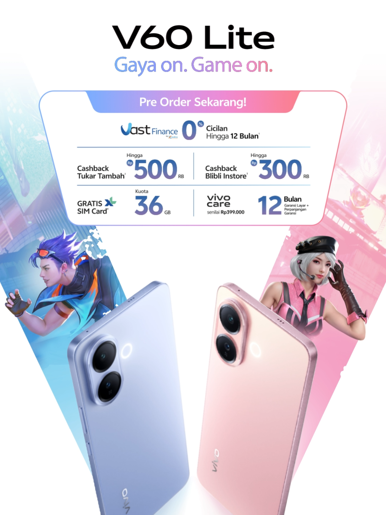 Yuk, jadi Gen Lite biar selalu Gaya On, Game On! 🙌 Siap tampil stylish dan Booyah setiap saat bareng #vivoV60Lite 🔥 Dapatkan benefit eksklusif hingga Rp2,6 juta, pre-order sekarang di vivo Store terdekat dan e-commerce kesayanganmu! ✨