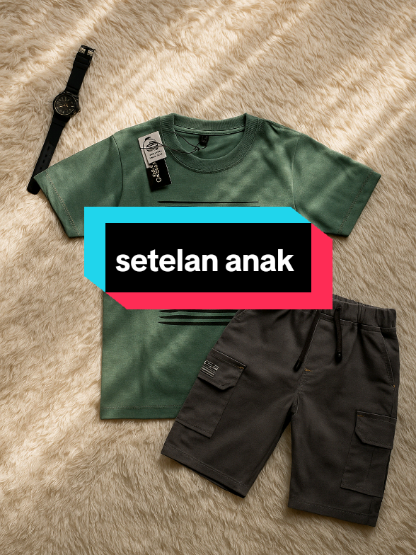 SETELAN KAOS DAN CELANA ANAK CHINOS CARGO PENDEK UMUR 3-12 TAHUN . #setelananak #bajuanak #setelankaosanak #foryoupage #fyp 