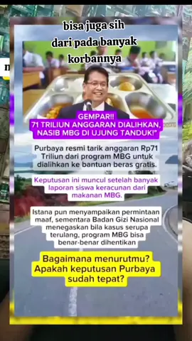 mentri Purbaya resmi mencabut anggaran 71 trilliun dari program MBG  dan akan di alihkan kebantuan beras gratis 😎 #menkeu  #purbaya  #mbg 