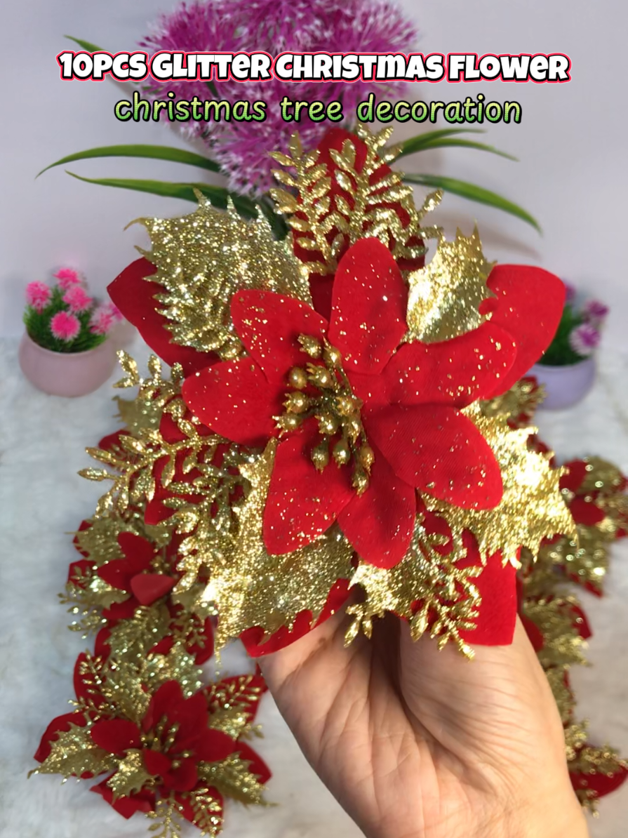 10pcs Glitter Christmas Flower Decoration christmas tree decoration #christmasdecor #christmastreedecor #flowerdecor #christmasflowers #christmasdecoration 