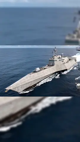 High-speed action on the water! This is the USS Omaha (LCS 12), an Independence-class Littoral Combat Ship, showing off its unique hull design and speed capabilities. Built to operate in coastal environments and keep eyes on the horizon. #USNavy #Warship #LCS #Military #NavalPower
