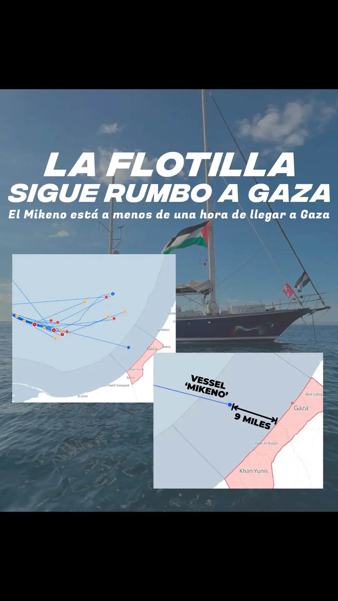 El Mikeno sigue rumbo a Gaza. La Flotilla ha sido asaltada, pero hay un barco que ha conseguido entrar en aguas palestinas y está a una hora de llegar a tierra. #flotilla #gaza #palestinalibre #mikeno #trending