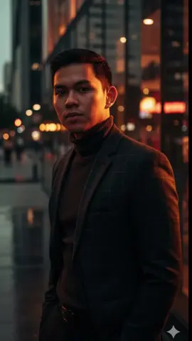 Gemini AI PROMPT: 1. Open Gemini App/Website 2. Upload Your Photo 3. Copy & Paste this prompt: Editorial, cinematic portrait of a person (same face as reference image) in smart professional attire (dark turtleneck, textured dark-checkered blazer), standing in a dominant, slightly low-angle pose with an intense, confident gaze. Dramatic golden hour backlighting creates an intense orange/gold rim light that glows through and outlines their curly hair. The scene is dark, moody, and high-contrast (blacks/charcoals vs. oranges/golds). Setting: Sophisticated urban street in front of a modern glass facade with large, blurred, reflective bokeh highlights. Technical: Shallow depth of field (bokeh), medium telephoto lens (85\text{mm) to 135\text{mm)). #gemini #prompt #aesthetic #photography #ai