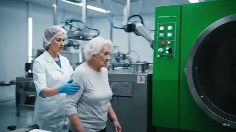 realistic industrial #ai #meat #factory #oldwoman 