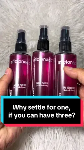 Bagong look, same signature scent! 💖 Introducing the Aficionado F35 Bundle for Women (85ml x 3) – ngayon may bagong bottle design na mas classy at elegant. Perfect pang-daily use, long-lasting, at siguradong makakabighani ng atensyon sa bawat spray. Sulit na sulit dahil bundle na, tatlong piraso pa! 🌸✨ @Aficionado  🔥 Features: 	•	✅ Fresh & long-lasting scent 	•	✅ Bagong eleganteng bote 	•	✅ Travel-friendly size (85ml) 	•	✅ Perfect gift idea 	•	✅ Sulit na bundle (3 pcs) #AficionadoF35 #BagongBoteBagongAura #AmoyMayaman #DailyConfidence #PerfumePH 