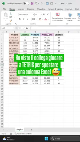 🔥 SHIFT + Trascina = Il trucco Excel che forse non conosci! Basta perdere tempo con copia/incolla quando devi spostare le colonne di un foglio Excel! Questo semplice trucchetto ti farà risparmiare tempo 💪 • Zero rischio di perdere formattazioni • Nessuna cella sovrascritta per errore • Spostamento istantaneo anche di più colonne 📊 Utile se fai: Database clienti - Report vendite - Tabelle e Pivot - Analisi Dati - Project management 💡 Salva questo post e mettilo in pratica oggi stesso! #excel #exceltips #ufficio #smartwork #produttività 