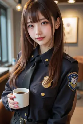 おつかれさま、コーヒーでリラックスしよ💗#ai美女 #警官コスプレ #癒し #コーヒー 