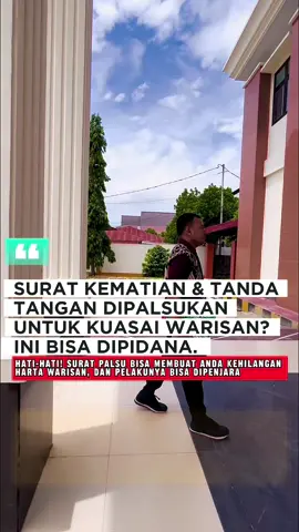SURAT KEMATIAN & TANDA TANGAN DIPALSUKAN UNTUK KUASAI WARISAN? INI BISA DIPIDANA! Hati-hati! Surat palsu bisa membuat Anda kehilangan harta warisan, dan pelakunya bisa dipenjara 6 tahun lebih. Perlu Anda tahu, pemalsuan dokumen waris adalah tindak pidana berat. ➡️ Pasal 263 KUHP menyebut, barang siapa membuat surat palsu atau memalsukan surat dengan maksud untuk memakai seolah-olah asli, diancam pidana penjara hingga 6 tahun. ➡️ Bahkan, bila itu terkait akta autentik, ancamannya bisa lebih tinggi. Dan bukan hanya itu, jika pemalsuan dilakukan untuk menguasai harta warisan, pelaku juga bisa dijerat dengan Pasal 372 KUHP tentang penggelapan dan Pasal 378 KUHP tentang penipuan. Jadi ada multi jerat pidana. #edukasihukum #ttd #palsu #waris #fy 