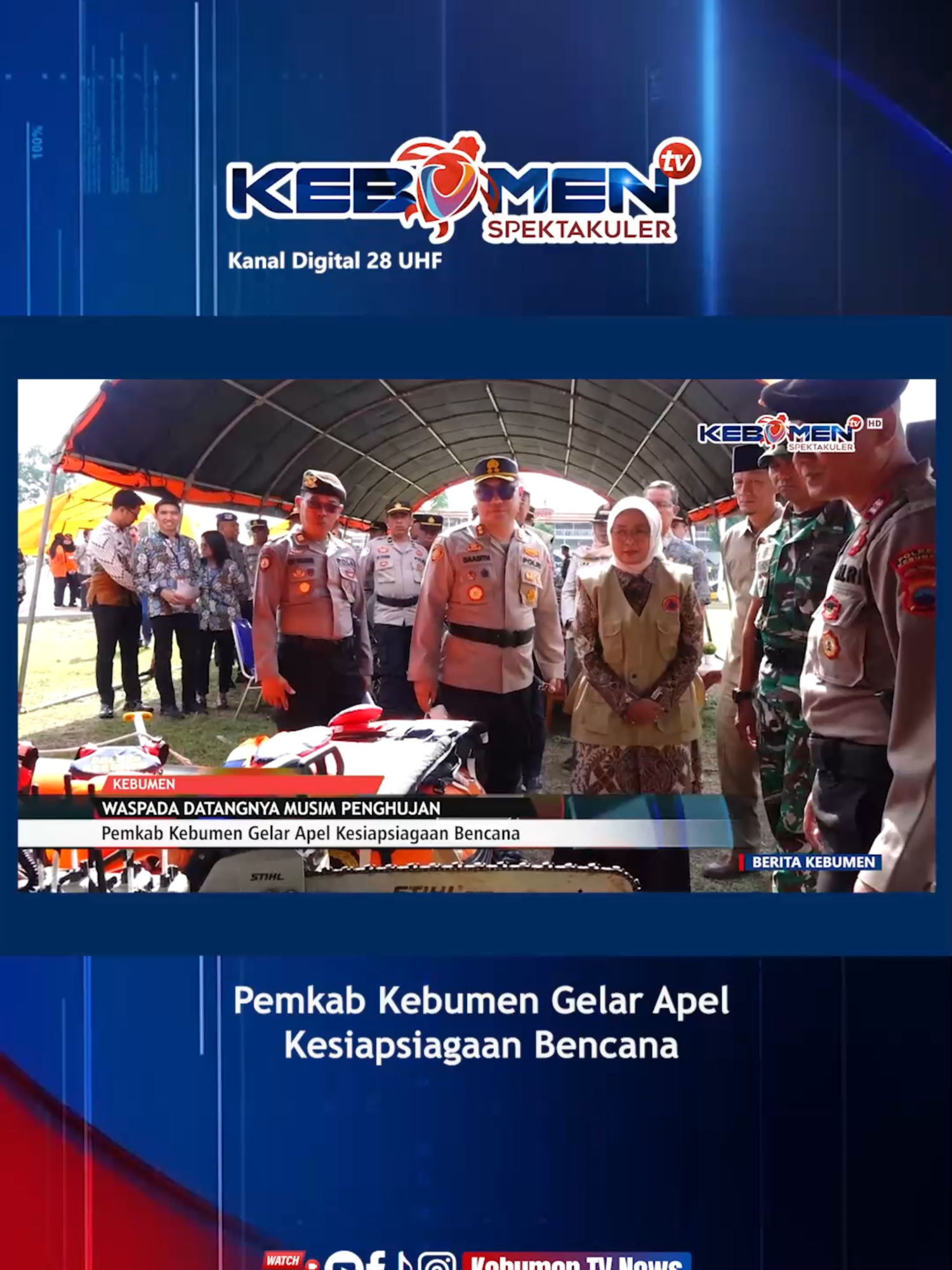 Pemkab Kebumen Gelar Apel Kesiapsiagaan Bencana Saksikan Berita Kebumen setiap hari pukul 10.00 dan 17.00 WIB hanya di Kebumen TV Ch Digital 28 UHF/ 530 MHz dan Live Streaming Facebook Kebumen Televisi.  Ikuti media sosial kami: - Instagram: @kebumentv_ dan @kebumentv_news - Facebook: Kebumen Televisi dan Kebumen TV News - YouTube: Kebumen TV dan Kebumen TV News - Twitter: @kebumentelevisi  #kebumentelevisi #kebumentv #kebumentvspektakuler
