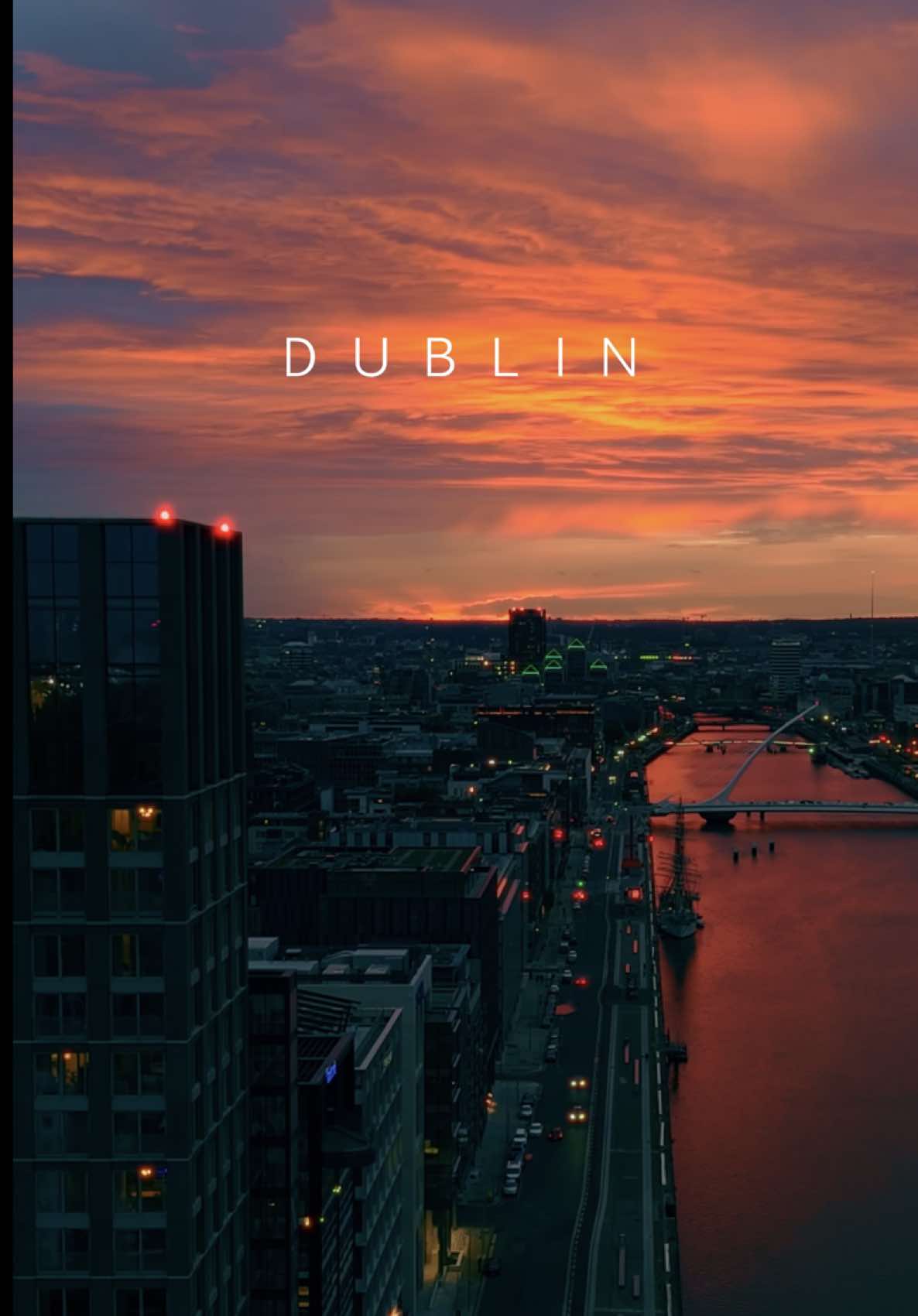 I was legit in the process of landing the drone because everything looked so grey and boring then out of nowhere the sun popped out and turned everything orange. Shook me small. #Dublin #Sunset #Cinematic #CinematicDublin #DJIair3