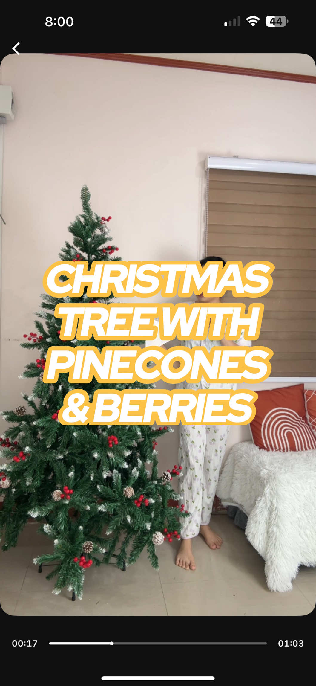 christmas lights na lang ang kulang dito sa christmas tree nato, may berries and pinecones na #christmastree #christmas #christmasdecor 