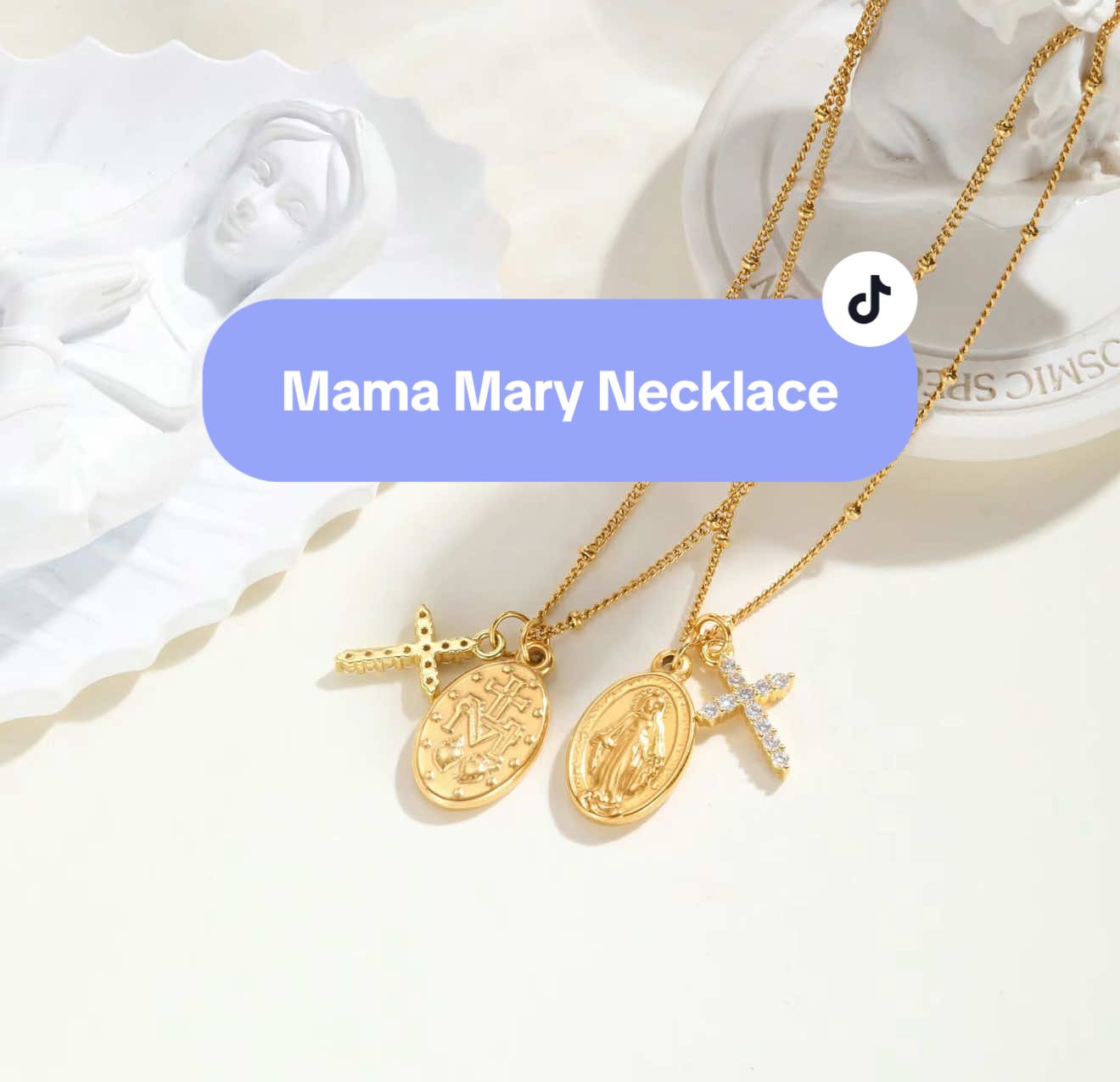 Your Mom deserve this Mama Mary Necklace! Non tarnish hypoallergenic #necklace #mamamarynecklace #mamamary #mamamarylovesyou 