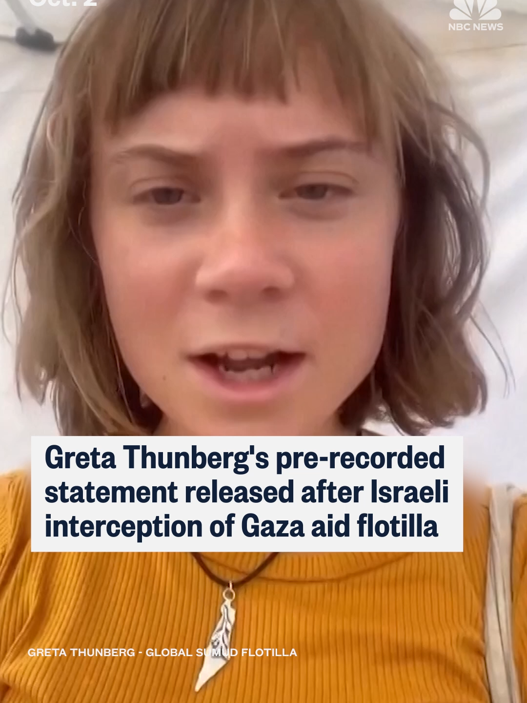 Swedish climate activist Greta Thunberg released a pre-recorded statement in the case of Israeli interception of the Global Sumud Flotilla and her capture.
