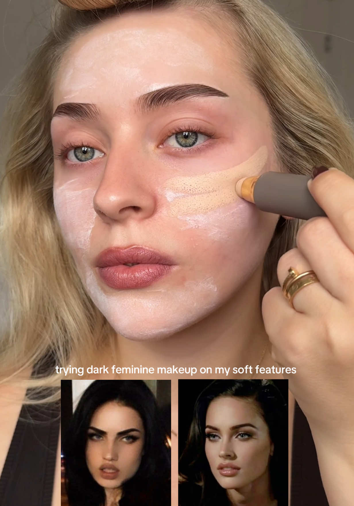 trying ‘dark feminine’ makeup on my soft features, what do we think? 🖤 products: @MERIT Beauty the minimalist complexion stick  @Westman-Atelier contour stick in biscuit  @Huda Beauty concealer in marshmallow  @Armani beauty eye tint in 36m + smooth silk pencil in brown  @Judydoll_official 3D curling mascara  @hudabeauty lip contour stain in soft nude  @YSL Beauty love shine lip oil in espresso stardust  #makeup #darkfeminine #makeuptutorial #beauty #Eyeliner 