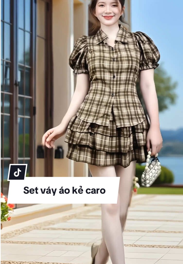 Set váy áo bigsize, áo sơ mi tay bồng phối chân váy tầng caro #setvayao #setvayxinh #setdoxinh #setdodep #xuhuong 