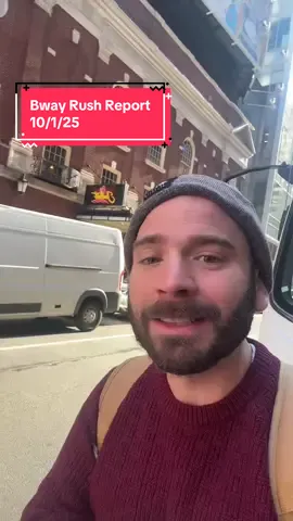 Broadway Rush Report for Wednesday October 1,  2025: Brought to you by Bedlam Theatre’s  ‘s new play ARE THE BENNET GIRLS OK? by Emily Breeze?  A part adaption and part deconstruction and criticism of Jane Austen’s Pride and Prejudice. Now playing at the West End Theatre on 86th street through October 26th. Thanks for inviting me Bedlam. They offer $20 student tickets and $30 under 30 tickets that can be purchased in advance.  & Juliet - $49 - 0 people in line at 9:03 Art - $49 - 9 people in line at 9:22 Buena Vista Social Club - $45 - 2 people in line at 9:18 Chicago - $49 -  people in line at 0:00 Death Becomes Her - $40 - 21 people in line at 9:33 HP & The Cursed Child - $49 - 0 people in line at 9:09 Hell's Kitchen - $39 - 1 person in line at 9:14 Just In Time - $40 - 36 people in line at 9:42 and first in line at 4:30 Mamma Mia - $45 - 13 people in line at 9:39 Maybe Happy Ending - $49 / $49(SRO) - 11 people in line at 8:55 New York Philharmonic - $22 / $25(Advance Digital Student) - Digital Student Rush is available up to 10 days in advance of a concert using code RUSH, same day rush is available at the box office for $22 Oh, Mary! w/ Hannah Solow - $43 - 4 people in line at 8:51 Operation Mincemeat - $49-*Still Selling $35 Rush Tickets* - 8 people in line at 9:28 Punch - $35 / $25(Student) - Only Available 2 hours prior to a performance Ragtime - $N/A / $32(Student) - Only Available 2 hours prior to a performance Six - $N/A / $35(Student) - 0 people in line at 9:35 Stranger Things: The First Shadow - $40 - 7 people in line at 9:33 The Great Gatsby - $40 / $25(Student) - 6 people in line at 9:46 The Outsiders - $45 / $30($30 under 30) - 5 people in line at 9:26 Digital Rush/Digital Cancellation Lines: & Juliet-TodayTix-$49 Hell’s Kitchen-Telecharge-$49 Operation Mincemeat-Telecharge-$49 Punch-TodayTix-$49 and $35 under 35 via their website The Book of Mormon-TodayTix-$53 Waiting for Godot-TodayTix-$49 FAQ: -Theater box offices open at 10AM Monday-Saturday and 12pm on Sunday. -All productions limit you to purchasing 2 rush tickets per person in line. -Shows typically sell between 20-40 rush tickets per performance depending on availability. -Seating locations are at the discretion of the box office depending on how a performance is selling and are often  partial view, but can also be unsold premium seats.   -*First person in line arrival time is listed if I do not think you would be able to get a rush ticket at the time reported based on CURRENT LINE LENGTH* #theatertok  #musicaltheater  #broadwaymusicals  #theater  #musicals