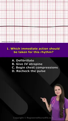 ECG EKG Rhythm Interpretation Quiz for Nursing School Students,  Nurses, and NCLEX REVIEW  See if you can identify ECG rhythms and test your knowledge of nursing actions. #ecg #nursingschool #nursingstudent #nclex #nurse 