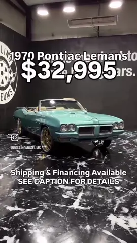 1970 Pontiac Lemans $32,995 ✅Great Paint ✅Cold AC ✅Bucket Seats ✅350/Auto ✅Runs/Drives Well ✅Excellent Floor/Frame ✅Shipping & Financing Available ✅Detailed Photos & In-depth Walkaround Video at:       www.carbarsales.com ✅FaceTime Available ✅Shown In-person by Appt Only ✅256-621-7922 Mon-Fri 8:30a-5:30p Vehicle located at: Rolling Museums 174 Export Cir NW Huntsville, AL 35806 Mon-Fri 9a-5p CST ⁣ .⁣ .⁣ .⁣ .⁣ .⁣ #vert #rare  #customwheels #cutlass #donks                         
