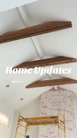 Paint is starting and what a difference it makes! The wood beams are in and awaiting stain and the paneling went up in the office! Moving along!  🙌 #NewBuildJourney #FunctionalHome #HomeUpdates #interiorpaint #officedesign