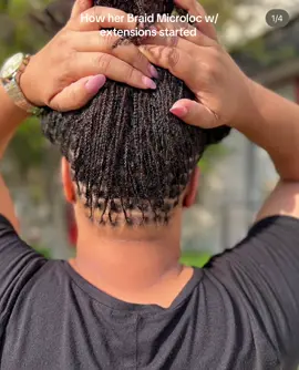 Microloc Braid w/ extensions then and now. Extensions were removed after year two. Her hair is soft and fine but it’s thriving with #microlocs #microlocsjourney #microlocstyles #locs #locstyles 