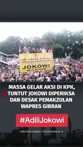 Massa dari Gerakan Lintas Aliansi Adili Koruptor (Gladiator) menggelar aksi Tangkap dan Adili Jokowi di depan Gedung Merah Putih KPK, Jakarta, Kamis (2/10/2025). Aksi tersebut digelar menuntut KPK untuk segera memeriksa mantan Presiden, Joko Widodo dan keluarganya dalam kasus dugaan korupsi. Mereka membawa spanduk dan poster dengan tuntutan agar KPK bekerja secara profesional dan transparan dalam menangani kasus-kasus korupsi yang melibatkan pejabat tinggi negara khusunya keluarga Jokowi. Massa juga mengecam mengenai permasalah tentang dugaan ijazah palsu milik Jokowi dan Gibran dan adanya upaya pelemahan KPK yang menghambat proses penegakan hukum. #adilijokowi #makzulkangibran #stopmbg 