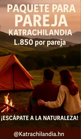 🌄💑 Paquete para Pareja en KATRACHILANDIA 💑🌄 Una escapada mágica en medio de la naturaleza hondureña  📌 Precio especial por pareja: 💵 Lps. 850.00 (todo incluido, excepto fogata y desayuno)  🔸 Incluye: 	•	🎟️ Entrada al Parque Eólico 	•	🚙 Parqueo privado 	•	💂‍♂️ Vigilancia por las noches 	•	🏕️ Área de camping tipo Tepe 	•	⛺️ Tienda de campaña para dos personas 	•	👝 2 Sleeping Bags  🔥 Fogata opcional: 👉 Costo adicional de Lps. 150.00 (Ideal para una noche romántica bajo las estrellas)  🍽️ Desayuno típico opcional: 👉 Costo adicional de Lps. 130.00 por persona Incluye: cuajada, frijoles frescos, chorizo, plátano maduro, aguacate y café ☕  📲 ¡Haz tu reserva hoy mismo y comparte una experiencia inolvidable en pareja!  📍 Encuéntranos en redes: @Katrachilandia.hn 📞 Tel: 9502-1441 #pareja #romantico #honduras #camping o#picnic @katrachilandiaa 