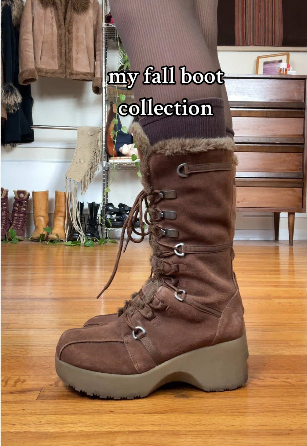 just got my dream brown boots to round out my collection 🥹🤎 and yes I have the fur boots in 3 colors 🤫 comment which pair is your favorite! #boots #fallboots #fallshoes #fallfashion #vintage 