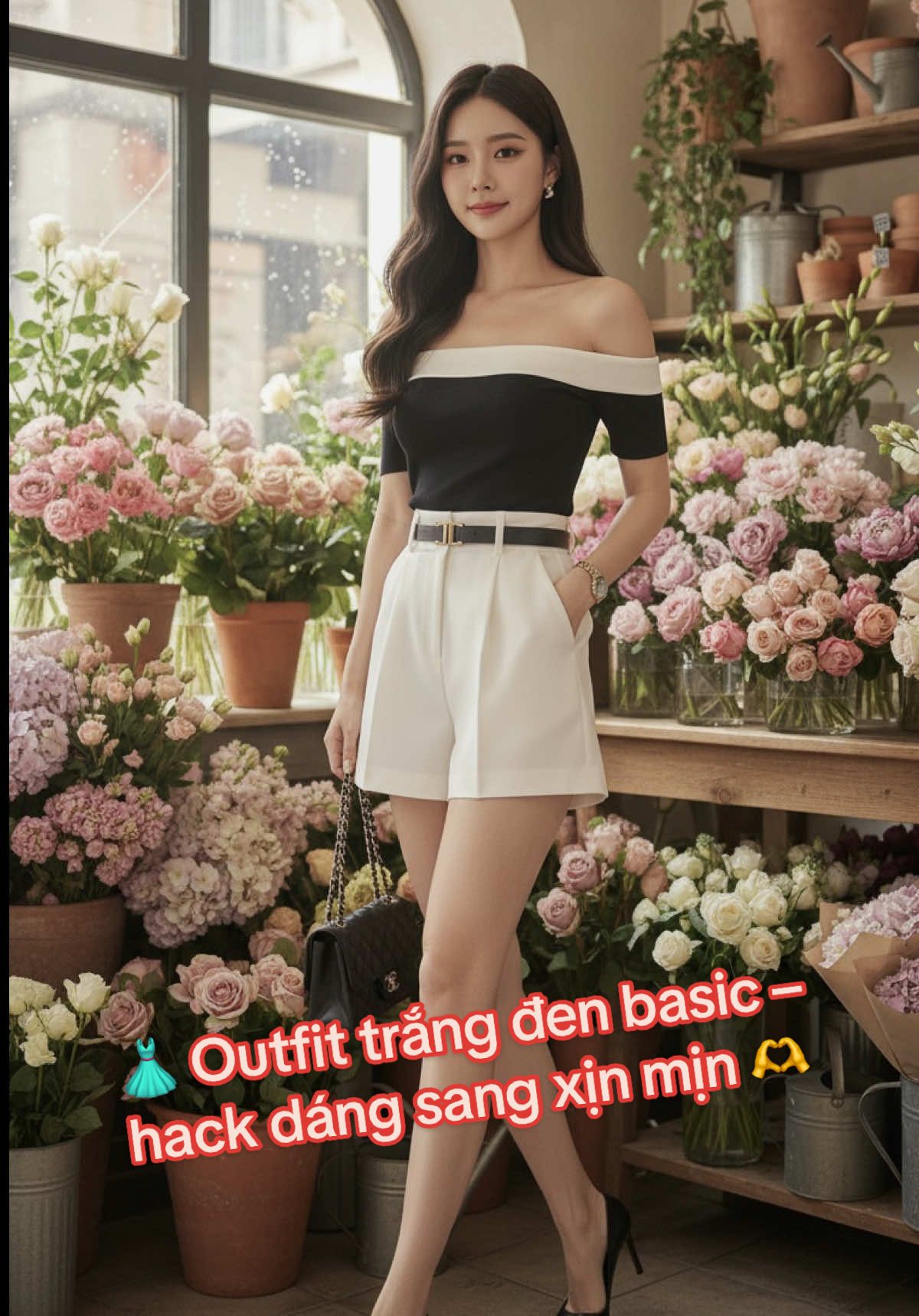 👉✨Outfit mix áo trễ vai + short cạp cao, hack dáng cực xịn luôn 📸 🌸 Minime style : tinh tế - cuốn hút – chuẩn gu hiện đại 🩶.                           #outfitbasic #outfitkoreanstyle #xuhuongthoitrang #outfitdichoi #minimecloset