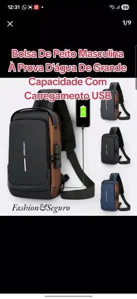 Bolsa De Peito Masculina À Prova D'água De Grande Capacidade Com Carregamento USB