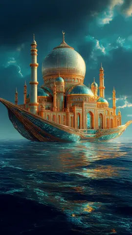 Golden mosque in the ocean. #creatorinsearchsight #viralvideo #palace #ship #aiart 