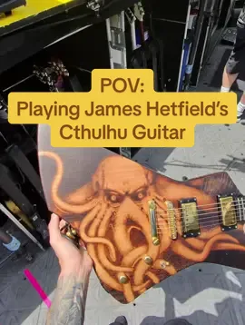 Took James’s Cthulhu guitar for a spin at one of the last shows of our tour with @metallica Super sick guitar and it was a treat to rip on it. Thanks a ton to Chad for always being the man and letting me check stuff out. #metallicafamily #metallica #metallicafan #guitar #jameshetfield                        