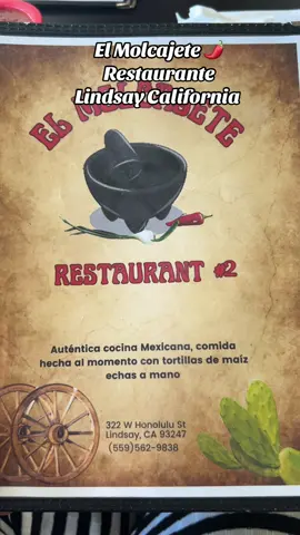 El Molcajete Restaurante  322 W Honolulu  Lindsay California  Muy Deliciosa la comida muy agradable! 👍🏼💯 Se los recomiendo pasen a disfrutar de un buen platillo!  #fyp #parati #viral #restaurante #elmolcajete 