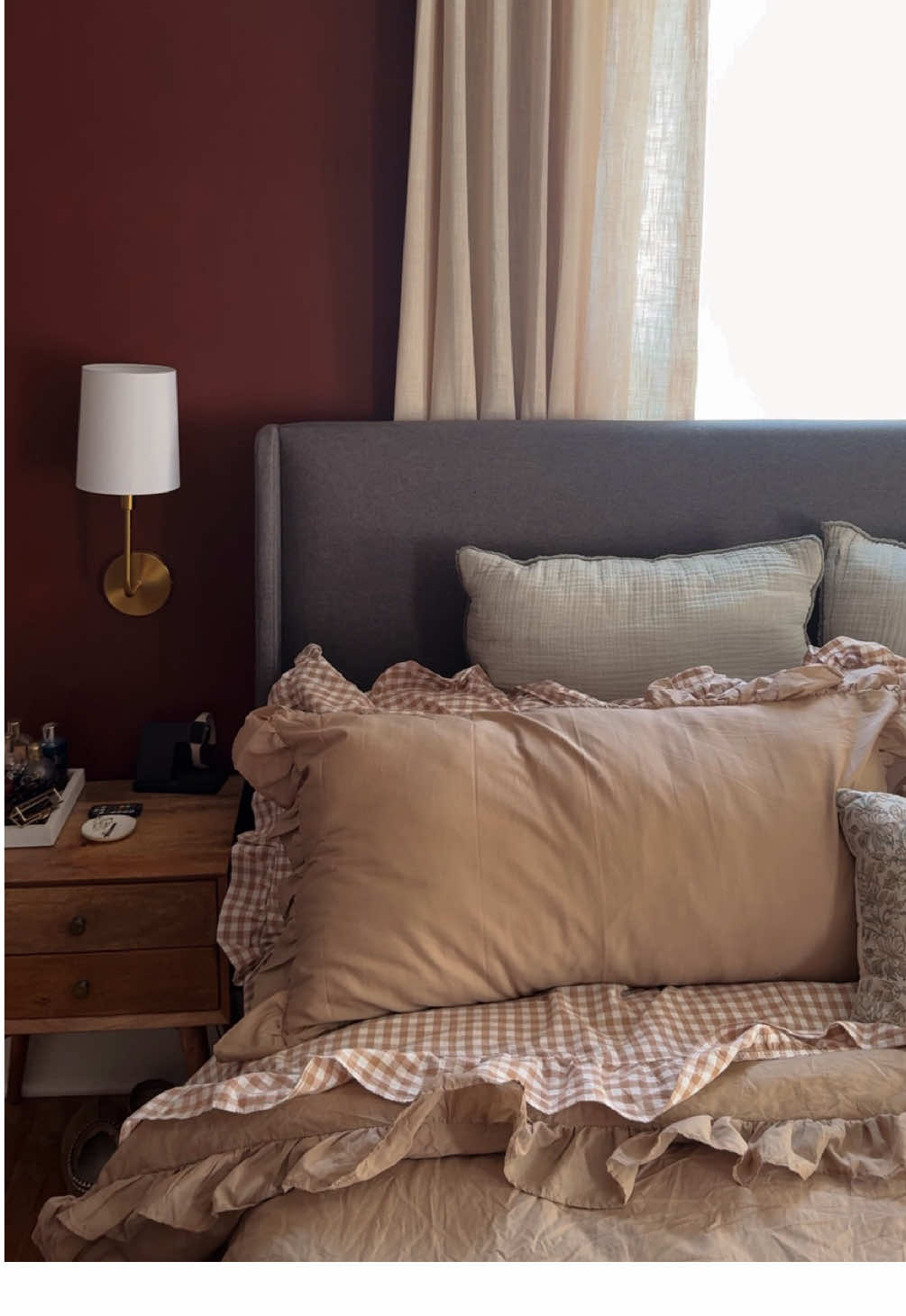 Finally gave our bedroom the update it’s been waiting for 🤎 Our house is almost 100 years old, and I’ve been wanting colors that feel true to the house while still feeling cozy for today. For inspiration, I kept coming back to the moody, timeless vibe of the Polo Bar in New York — dark, rich, and a little dramatic. Warm Mahogany captured that feeling perfectly, and it completely transformed the space in just one coat. #homedecor #bedroomdesign #cozyathome #diyprojects #beforeandafter 