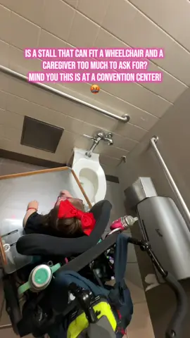 The door swings inside the stall taking up most of the space. It’s supposed to open outwards so we can use the space inside. Thankfully I wasn’t alone, I just ran out to ask my older kids to watch Dawn! I’m not sure if they have bigger stalls but these were off the main entrance to the convention hall.  #corpuschristi #ada #MomsofTikTok #accessabilitymatters #disability 