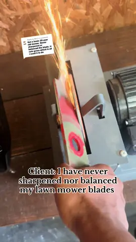 Replying to @Bill S. Client Sharpening and balancing lawn mower blades promotes grass health by providing a clean cut that helps it heal quickly, while balancing prevents excessive mower vibration that can damage the machine and lead to uneven cuts. #sixtenlandscaper #lawnmowerbladesharpener #lawn 