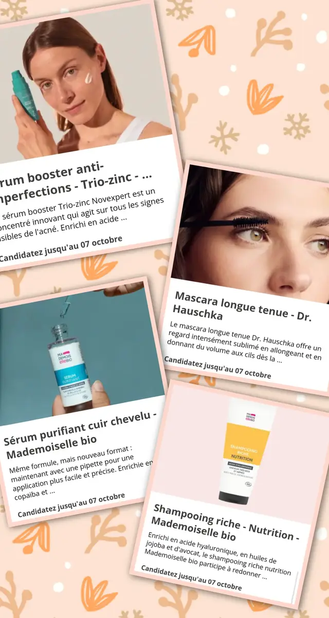 4 nouvelles campagnes de test chez 𝗠𝗮𝗱𝗲𝗺𝗼𝗶𝘀𝗲𝗹𝗹𝗲 𝗕𝗶𝗼 : sérum booster anti imperfections, mascara longue tenue, sérum purifiant cuir chevelu et shampoing riche. 🦋🦋🦋 C'est par ici : 🔽🔽🔽 https://www.mademoiselle-bio.com/beaute-bio/devenez-ambassadrice-mademoiselle-bio/  Avec mon code parrainage pour plus de chance : 18B6D44AC5D3 🍀🍀🍀 #ambassadeur #ambassadrice #test #campagnedetest #testeur 