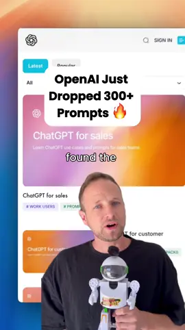 Comment ‘PROMPTS’ and I’ll send you the direct link. OpenAI just unlocked their entire library of 300+ prompts for marketing, sales, students, and more. This is the ultimate productivity cheat code for getting 10x better results from AI.  #ai #chatgpt #openai #aiprompts #aihacks  